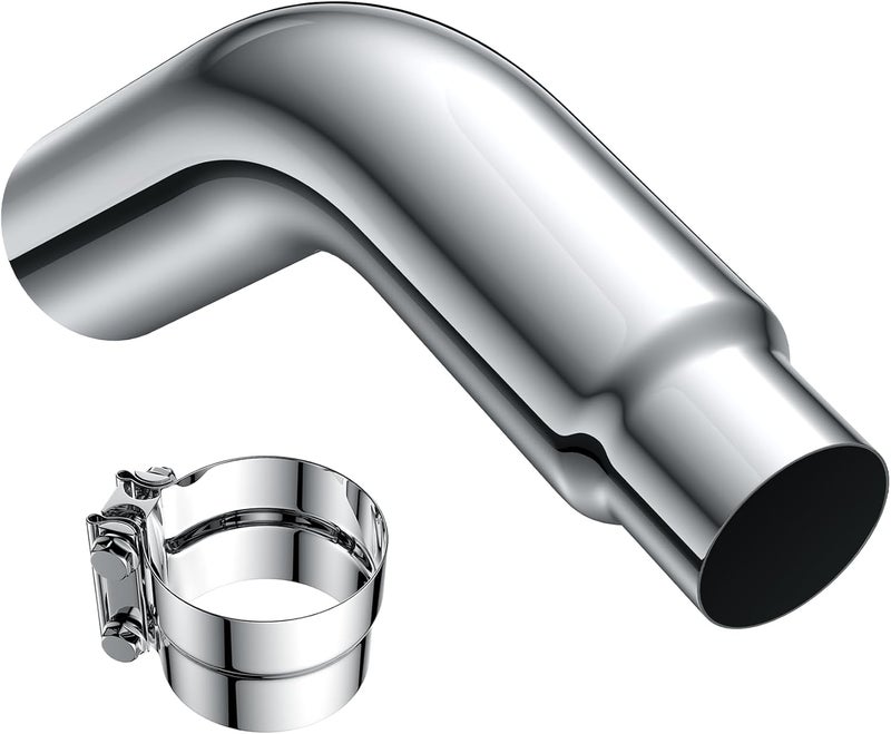 JY PERFORMANCE 4 Inch (ID) Diesel Exhaust Tip Elbow Tip 4'' Inlet 5'' Outlet 23'' Long Chrome Turndown Exhaust Tip with Clamp - Image 1